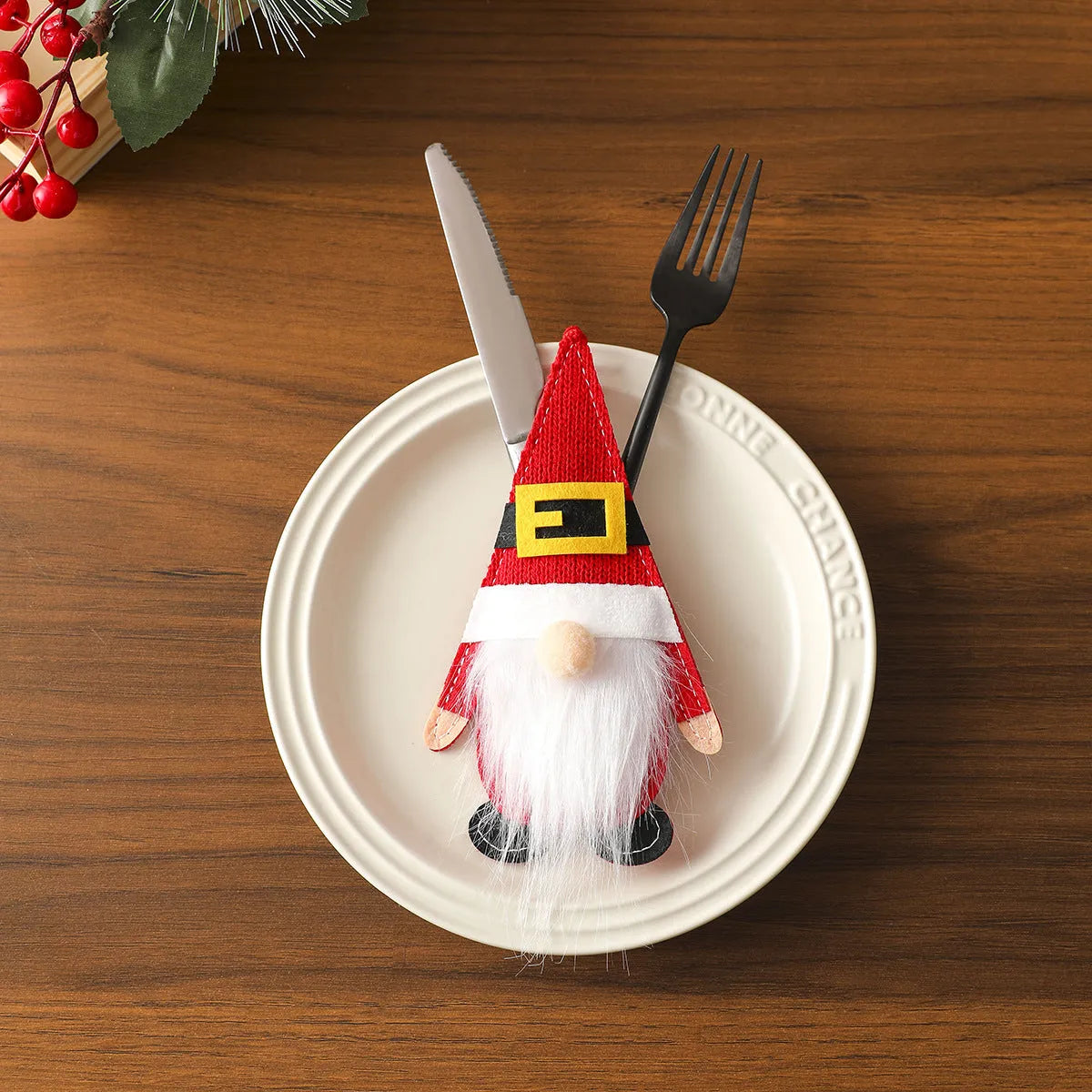 Christmas felt cloth cover for knife and fork with snowflake design, 17.5 x 10 cm