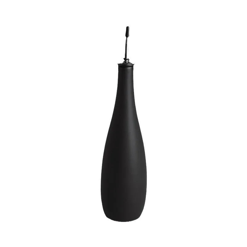 Ceramic oil pot with removable funnel and pouring brush in black, coffee, or white colours