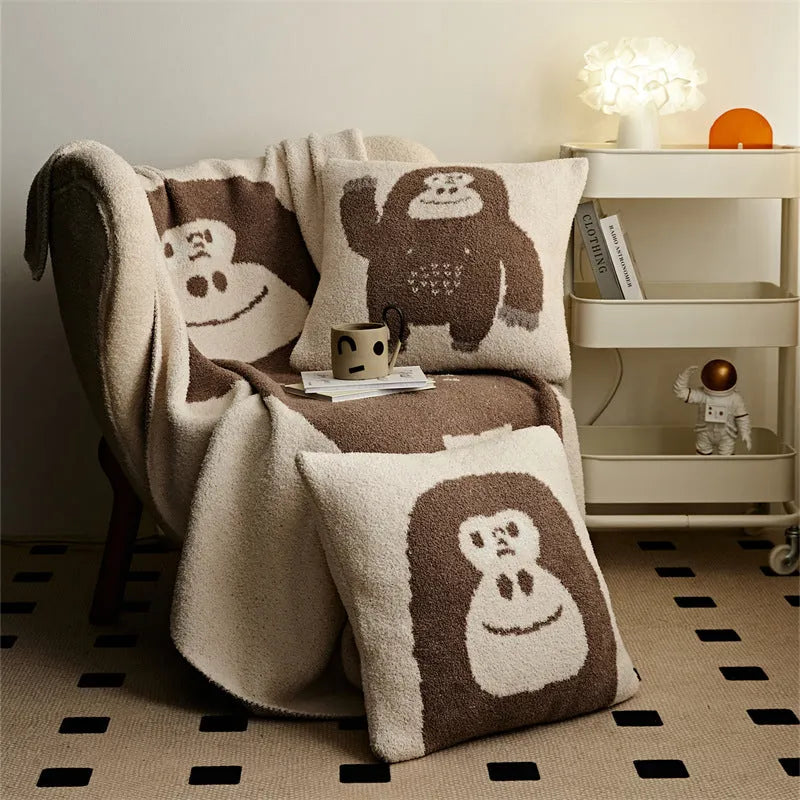 Class A Nordic style knitted velvet polyester pillowcase with cartoon anime pattern in black big face colour