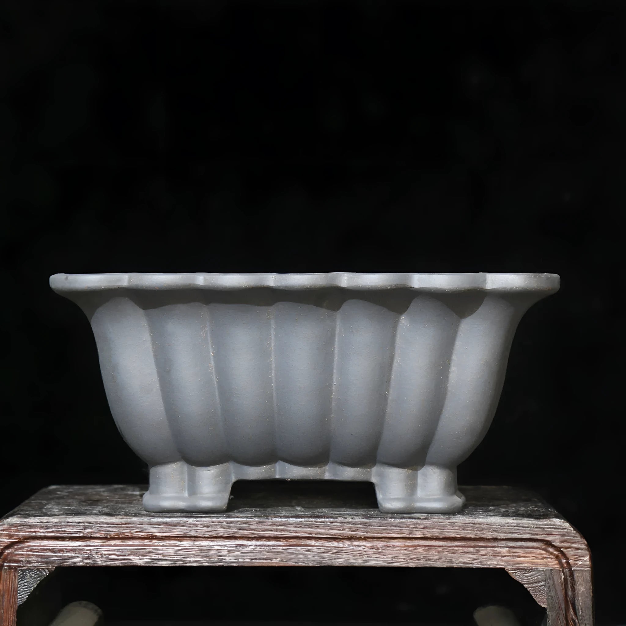 Purple sand ceramic square bonsai pot with 37cm inner diameter on desktop