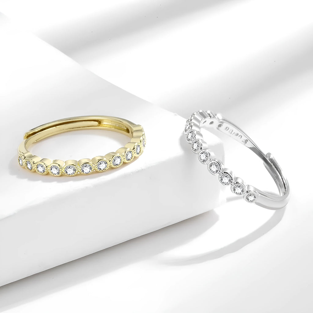 Geometric open mouth ring with diamond tail detail in Korean style, electroplated white gold colour finish