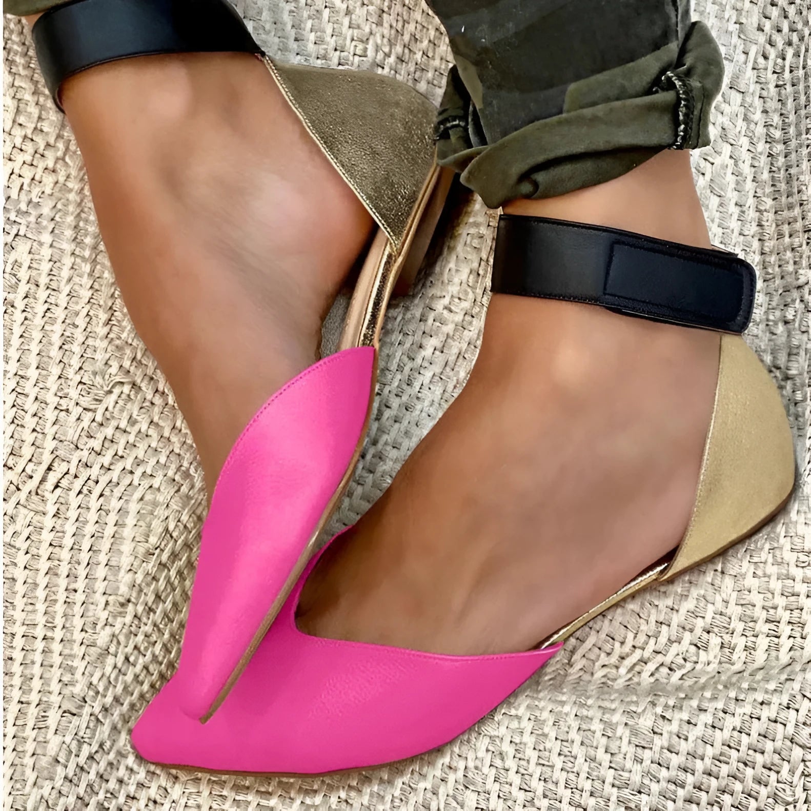 Women's velcro fastening sandals with hollowed design in flat heel style showing colour options