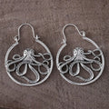 Vintage antique silver octopus earrings in zinc alloy with electroplated finish