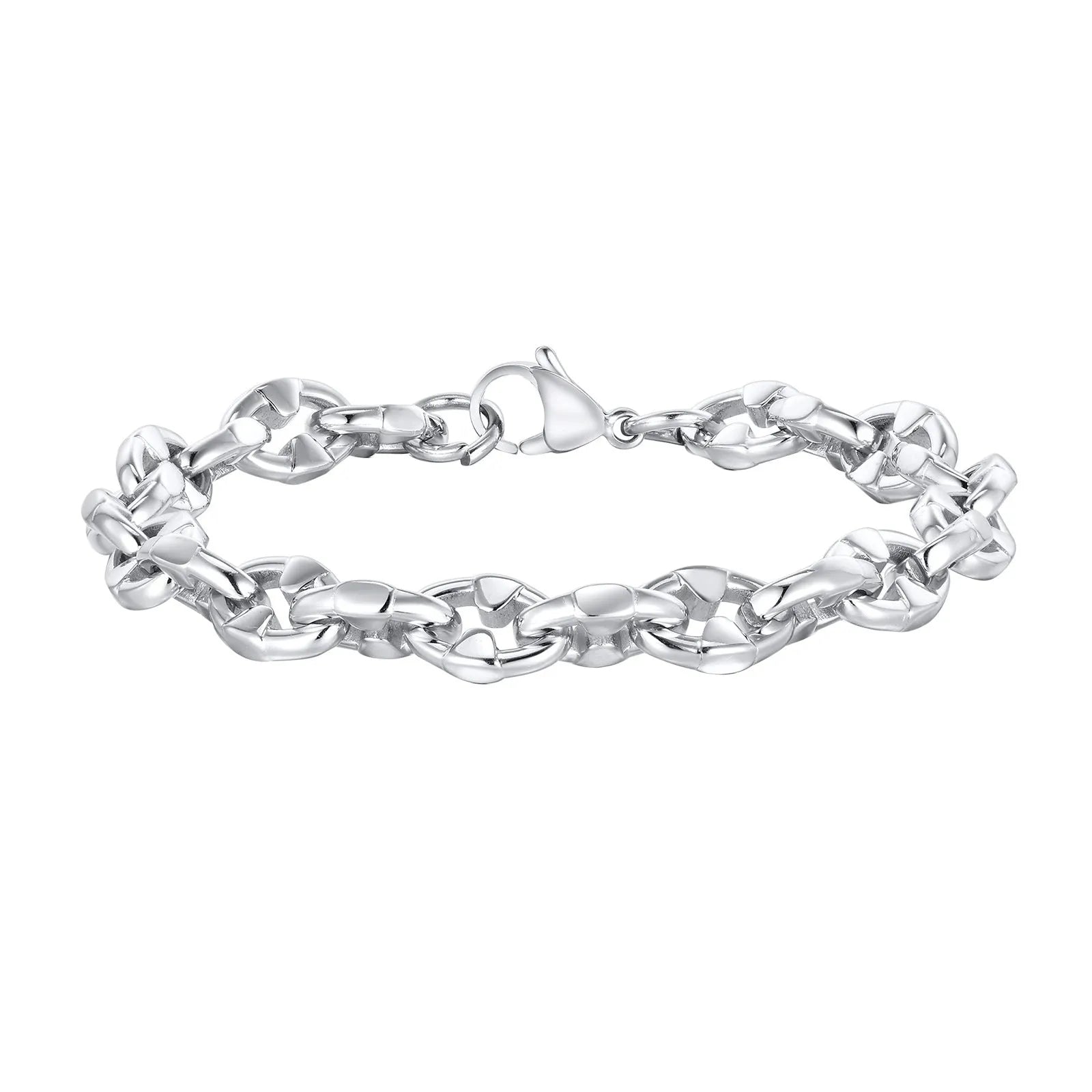 Men's thick stainless steel geometric chain bracelet on wrist