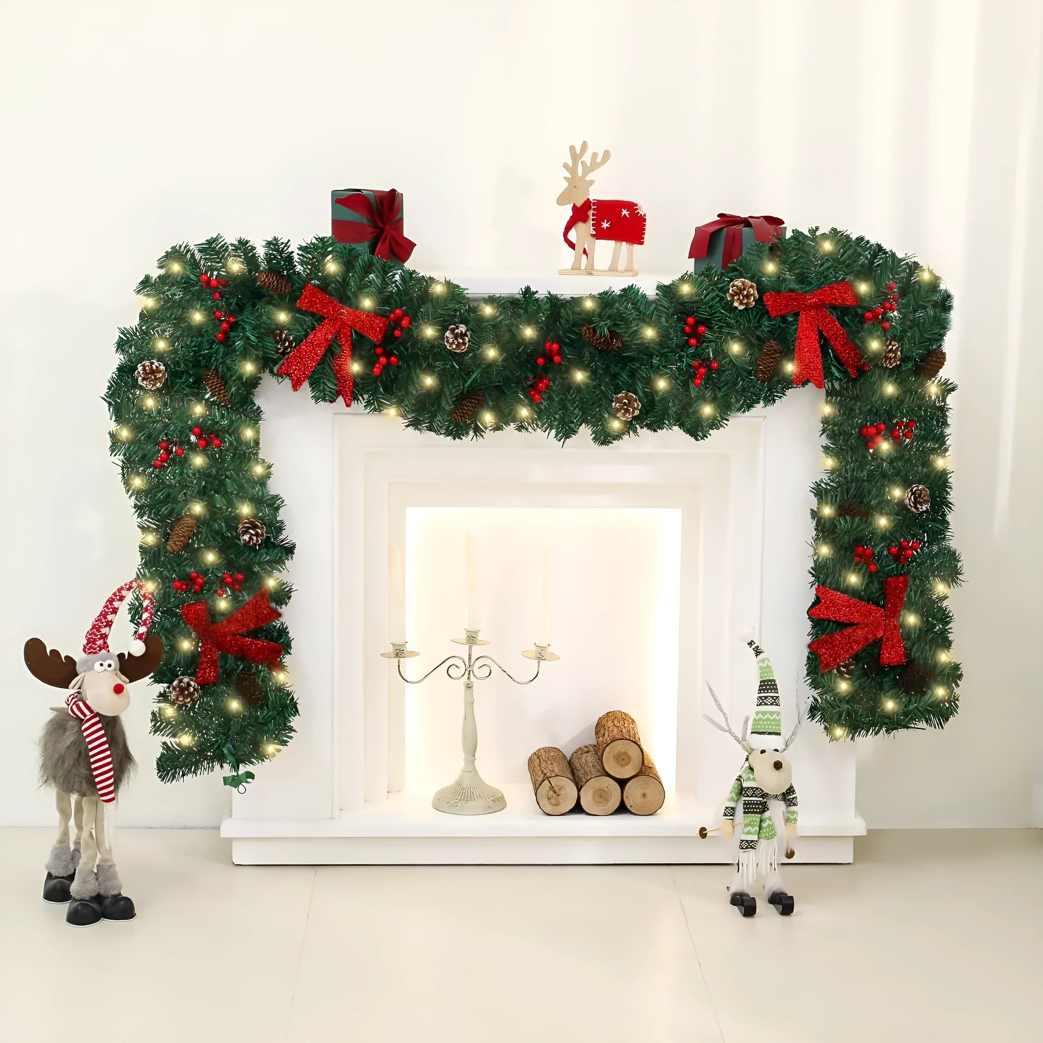 Christmas rattan pine cone bow decorative showcase with European style design