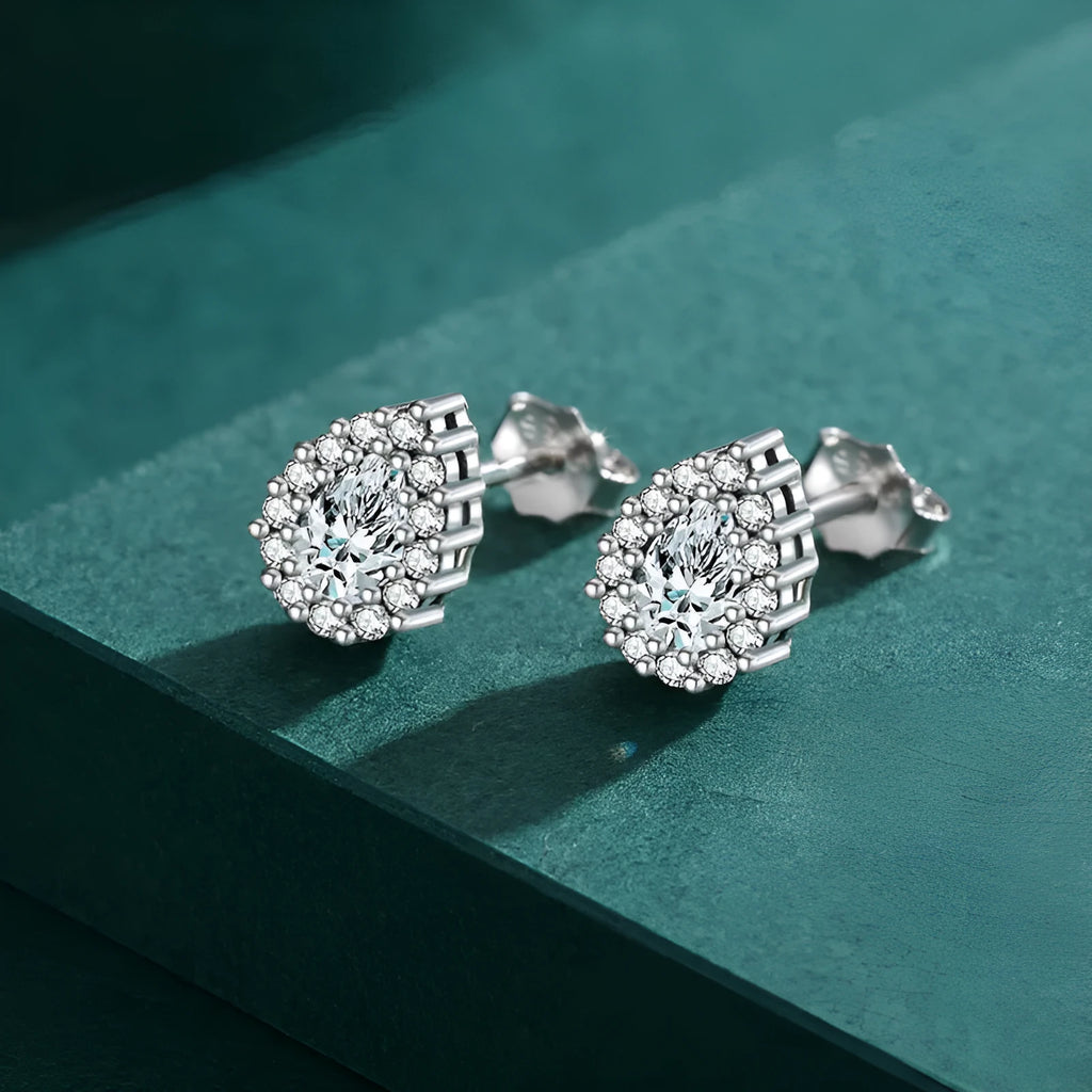 Women's 925 silver water drop ear studs with diamond cut finish