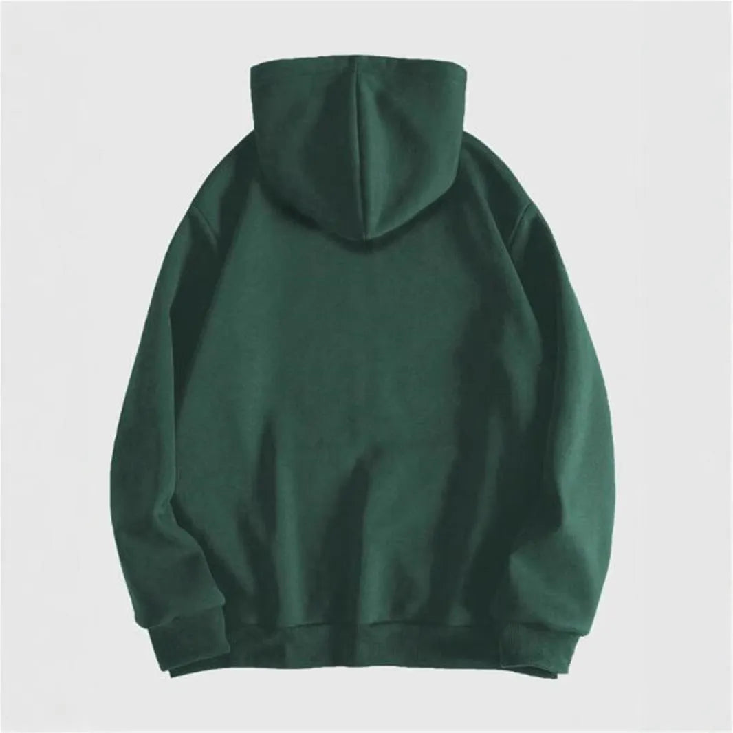 Black men's hooded sweatshirt with a white skull graphic print on the chest, featuring long sleeves.