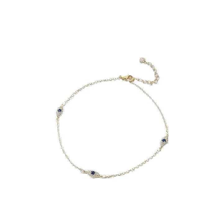 Gold alloy adjustable jeweled pendant anklet on ankle, casual unisex summer style