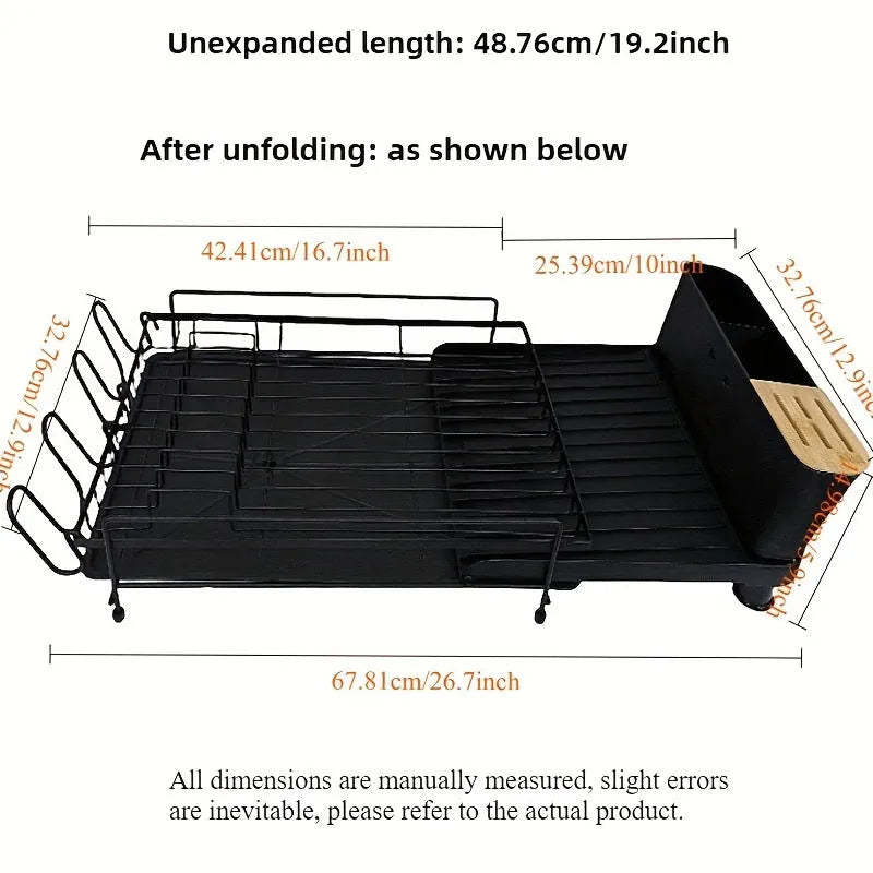 Retractable carbon steel cutlery drain rack in folded position showing modern design