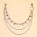 Silver metal double layer pants chain with rivet detailing for dark punk fashion 115cm length