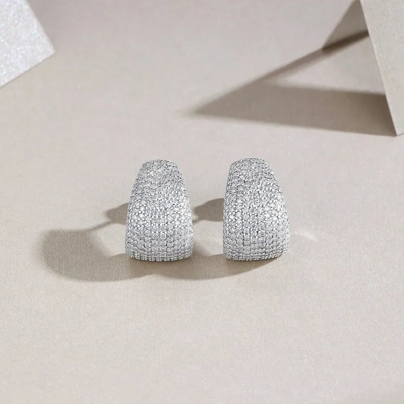 Women's geometric sterling silver ear studs with white moissanite stones