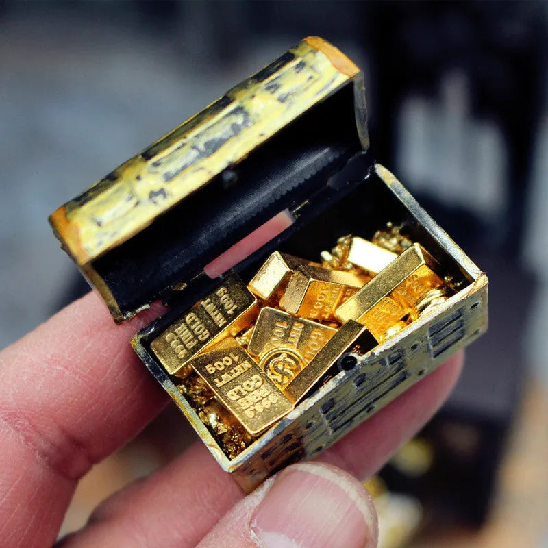 Alloy gold coin treasure box and gold bar miniature dollhouse accessories.
