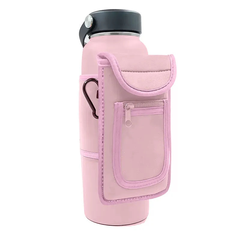 Cloth fitness kettle sleeve with magnetic and carabiner clip options in various colours.