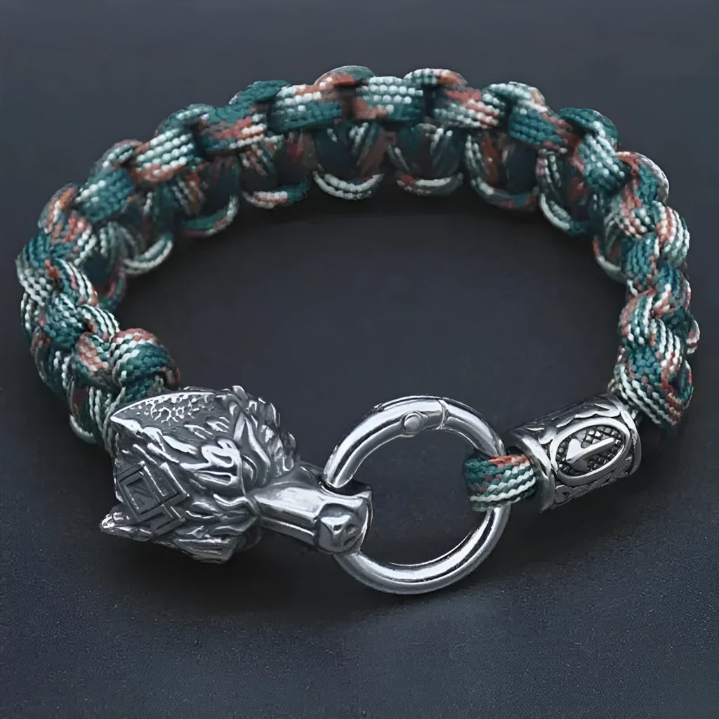Handmade wolf head titanium steel bracelet in camouflage colour with polished finish