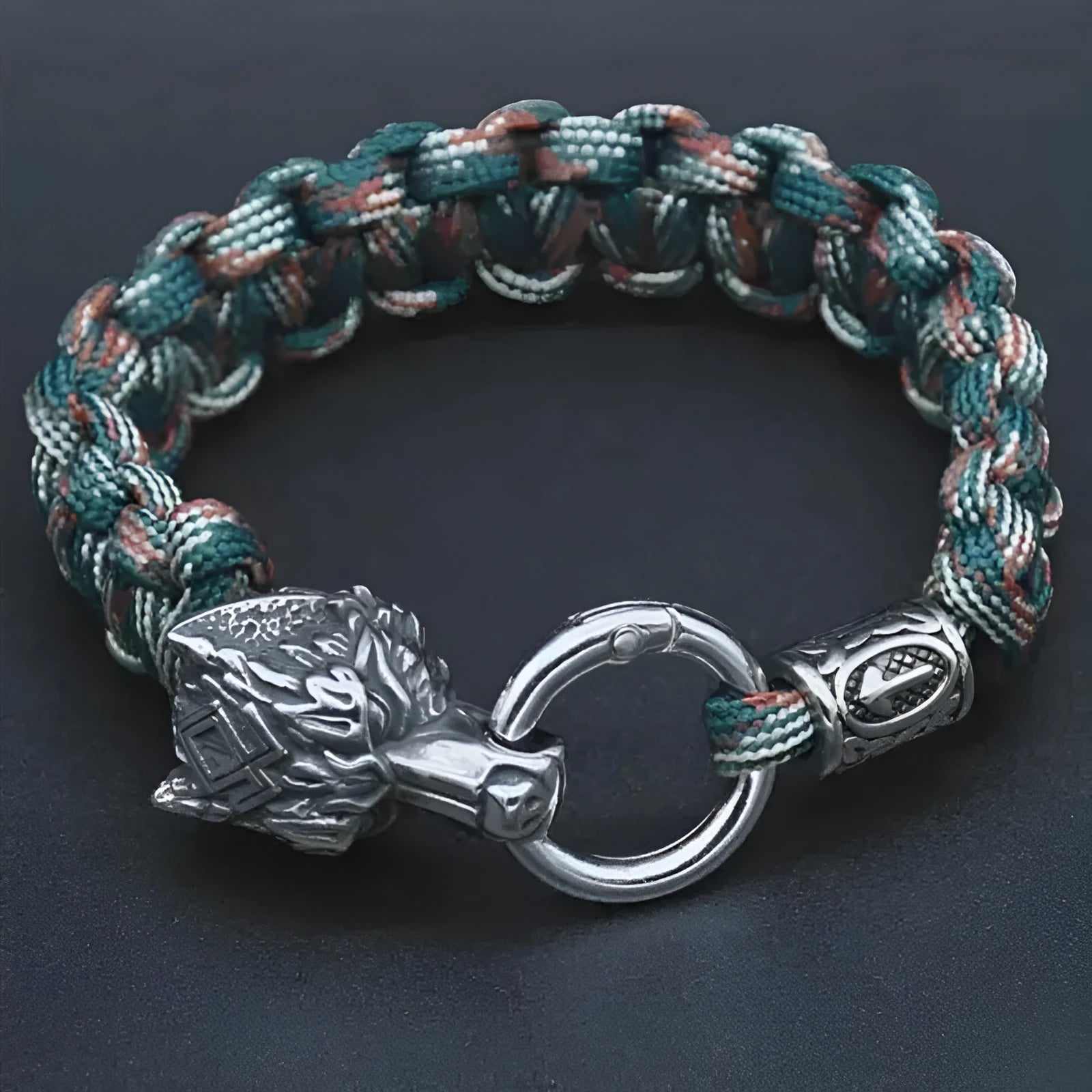 Handmade wolf head titanium steel bracelet in camouflage colour with polished finish