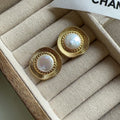 Gold electroplated round retro earrings with simple French-style vintage design for women