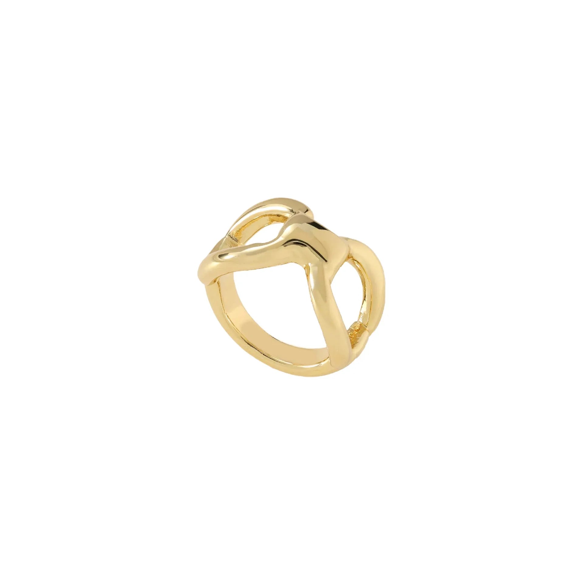 Gold titanium steel women's ring with hollow butterfly and geometric bow design.