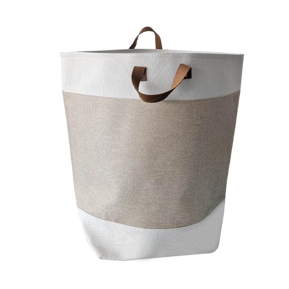 Large beige fabric storage box with 'Letters' print, showing dimensions of 35cm wide by 55cm tall.