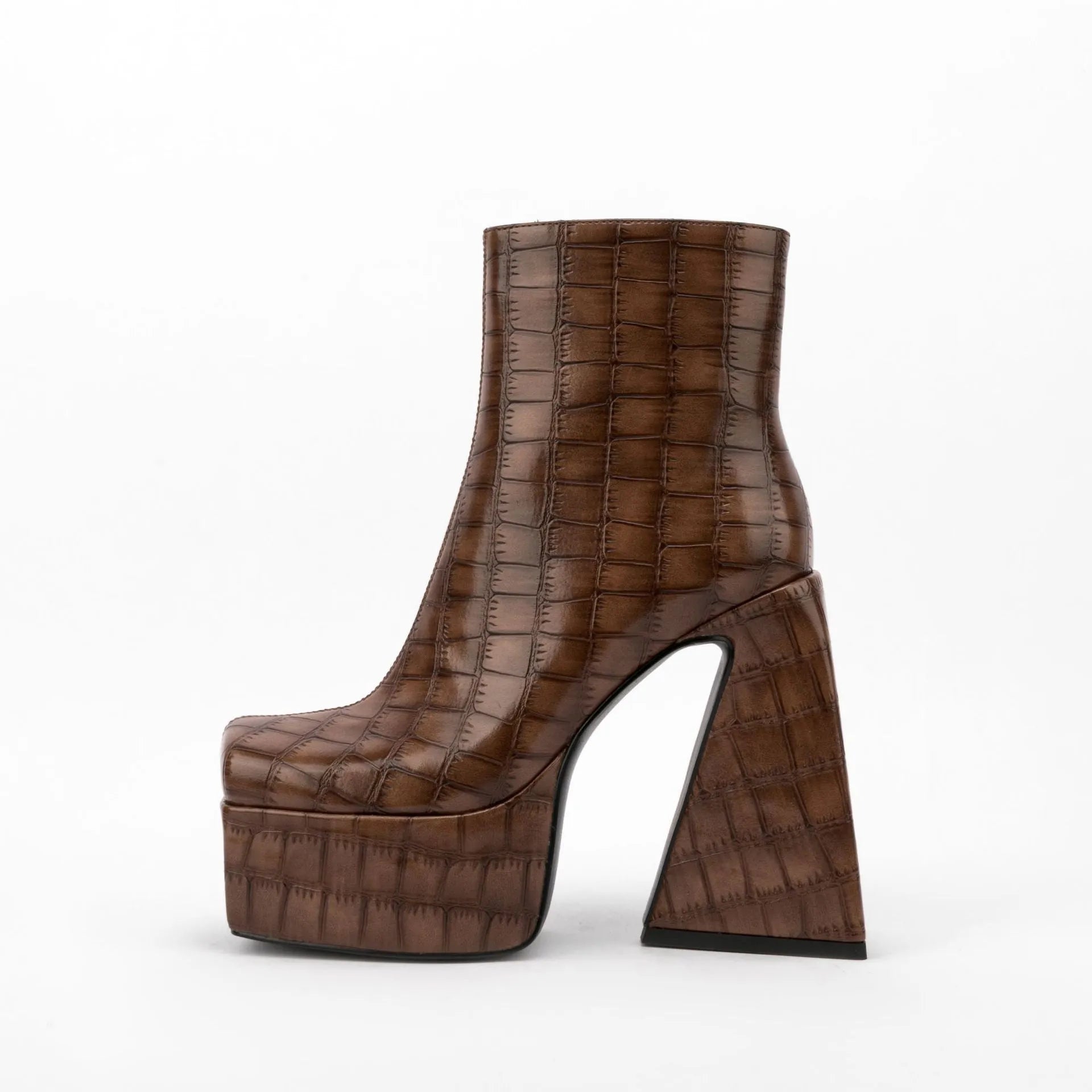 Women's super high heel ankle boots in artificial PU, available in red, green, black, beige, and brown.