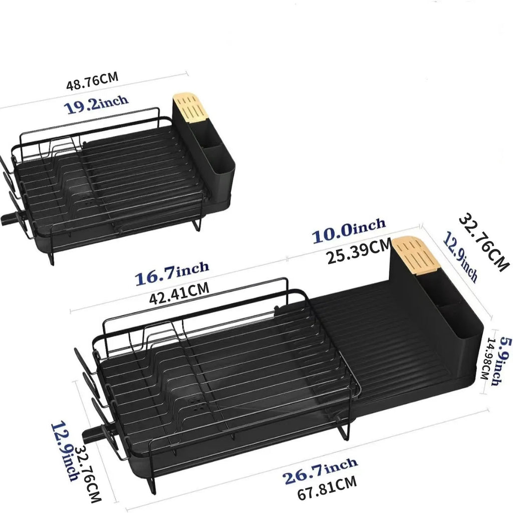Retractable carbon steel cutlery drain rack in folded position showing modern design