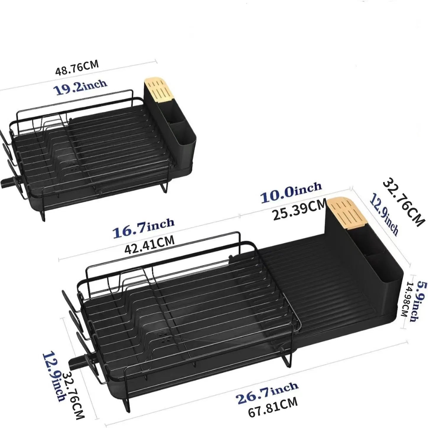 Retractable carbon steel cutlery drain rack in folded position showing modern design