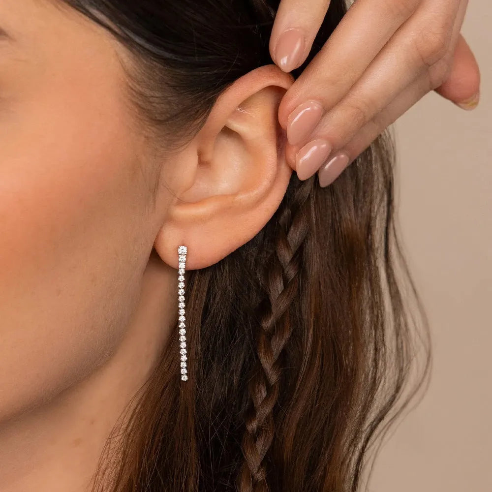Geometric Chinese style zircon earrings in stainless steel with gold colour option