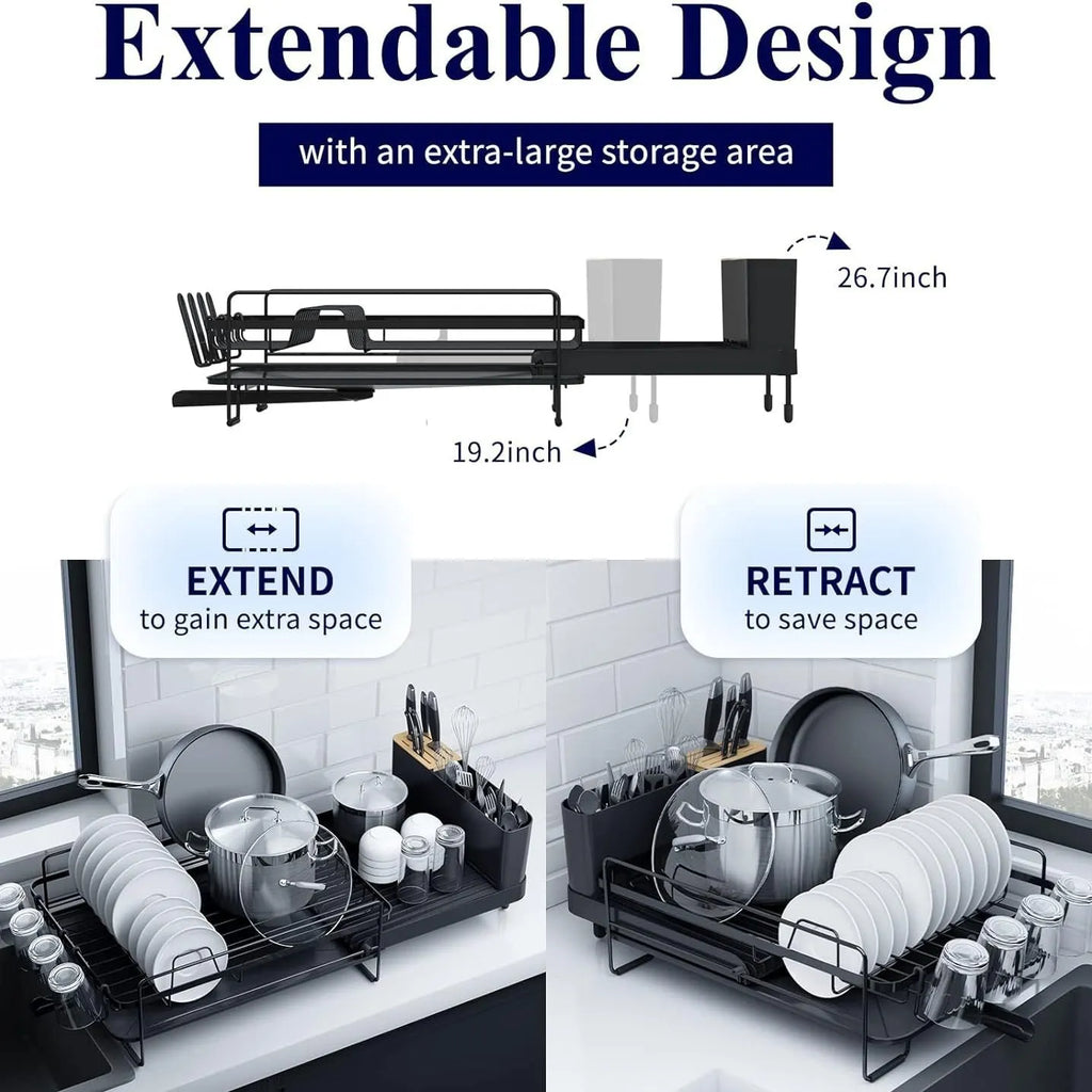 Retractable carbon steel cutlery drain rack in folded position showing modern design