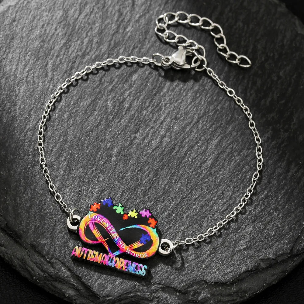 Stainless steel necklace and bracelet with colourful printed friendship inspirational design