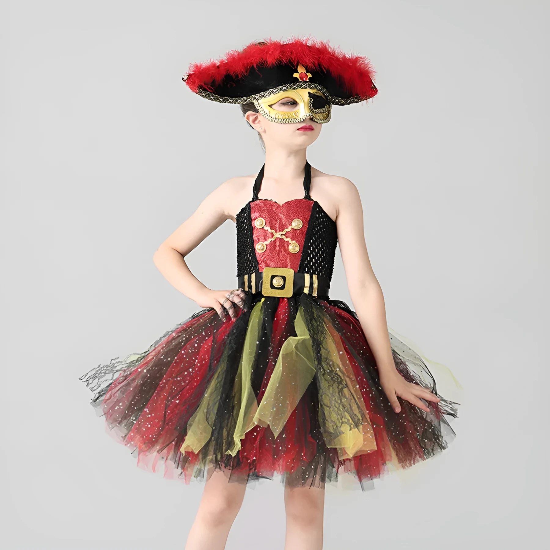 Girls pirate Halloween costume dress with sequin and lace decoration on sleeveless nylon dress