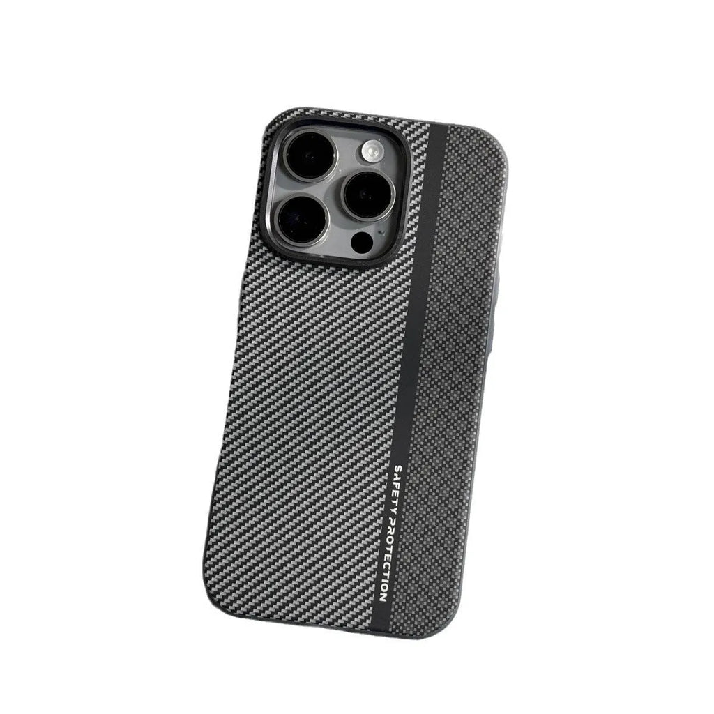 Carbon fiber drop-resistant protective cover for iPhone 12 13 14 Pro Max in black plaid pattern with frosted finish