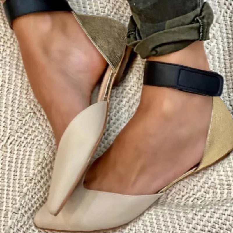 Women's velcro fastening sandals with hollowed design in flat heel style showing colour options