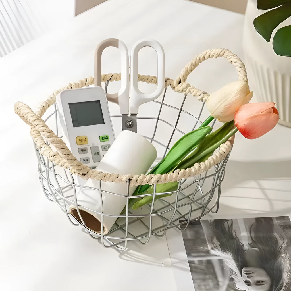 Nordic iron wire woven storage basket for fruit in binaural woven small size, ins style