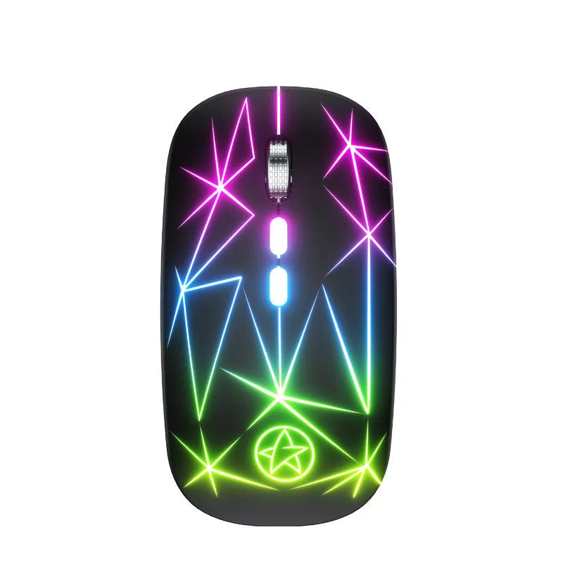 Wireless Bluetooth gaming mouse with metal scroll wheel, five buttons, and luminous charging indicator