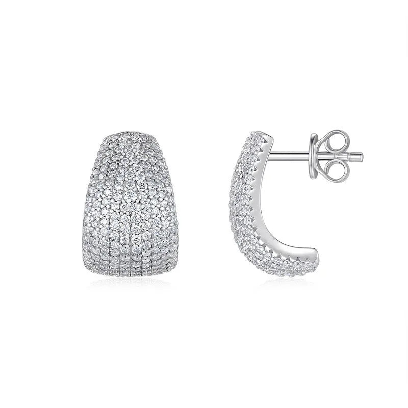Women's geometric sterling silver ear studs with white moissanite stones