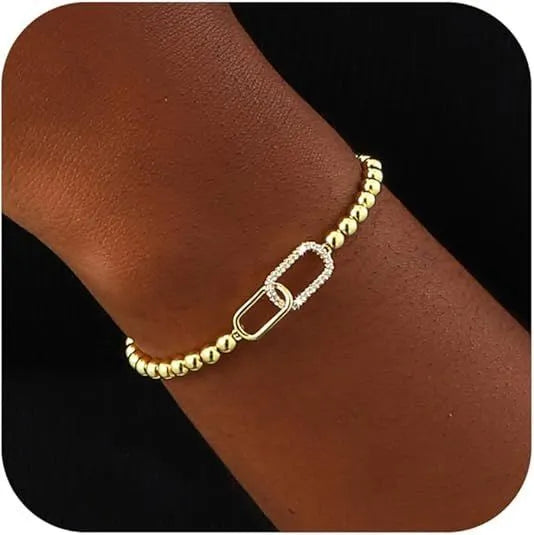 Adjustable stainless steel beaded bracelet with geometric round beads in six colour variations