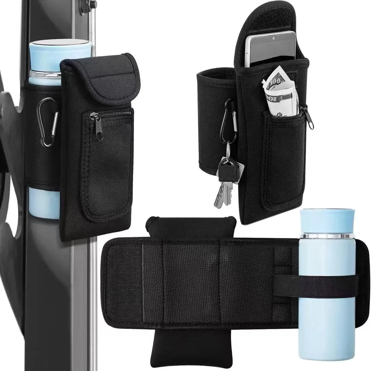 Cloth fitness kettle sleeve with magnetic and carabiner clip options in various colours.