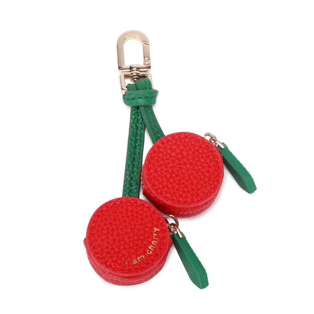 PU leather coin purse keychain with zip and detachable chain in cherry red colour