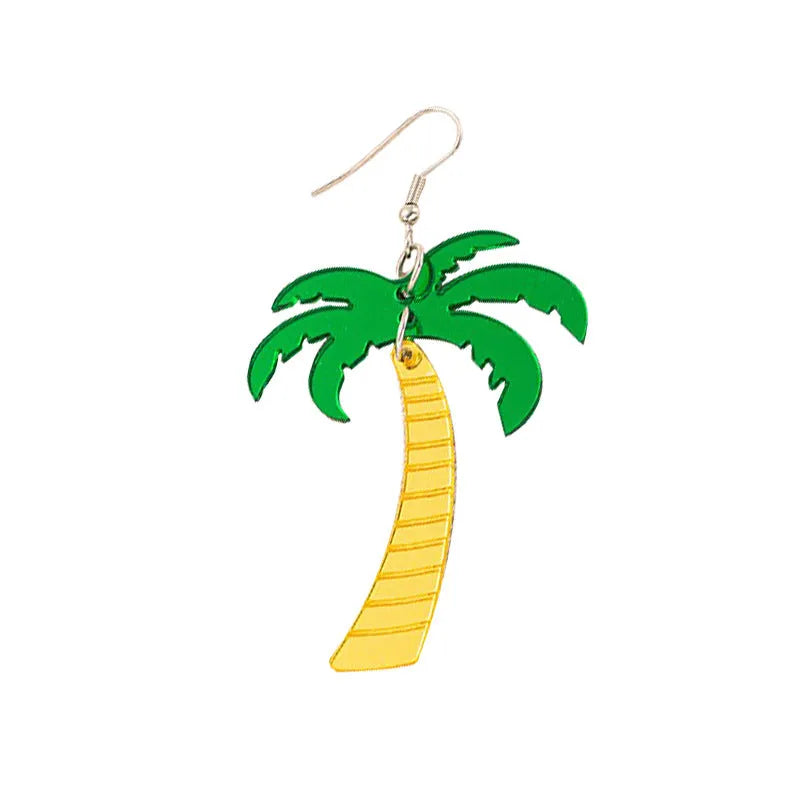 Women's drop earrings with a colourful acrylic coconut jackfruit charm on a metal hook.