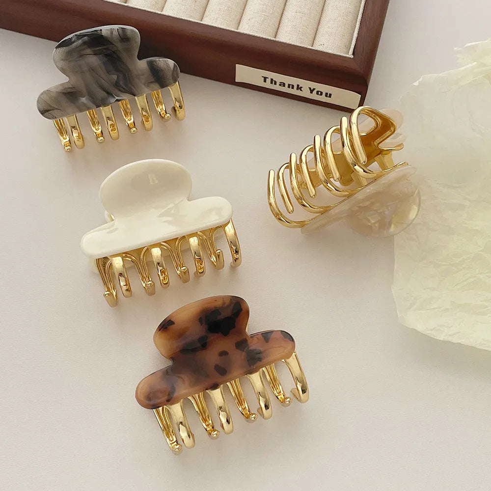 Medium-sized dopamine retro acetate hair clip barrettes with metal grip in four colour variations
