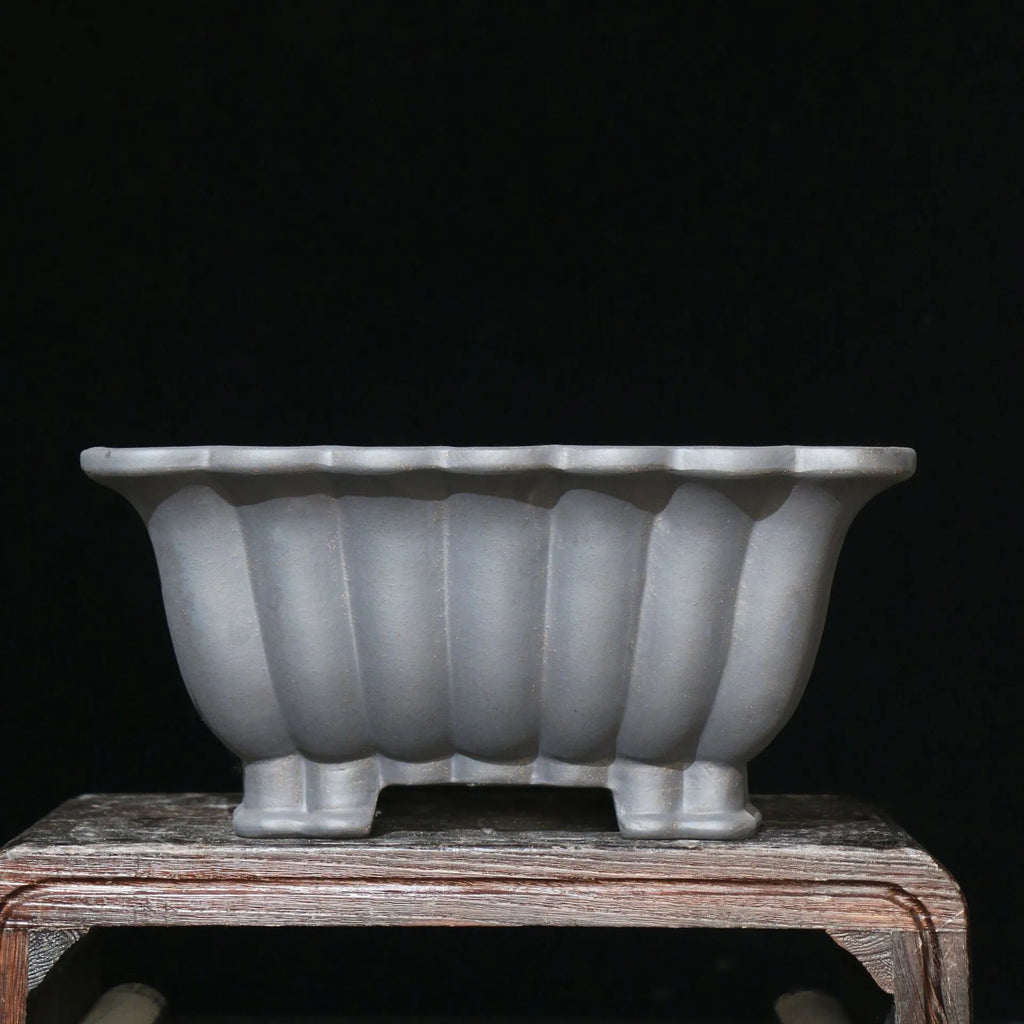 Purple sand ceramic square bonsai pot with 37cm inner diameter on desktop
