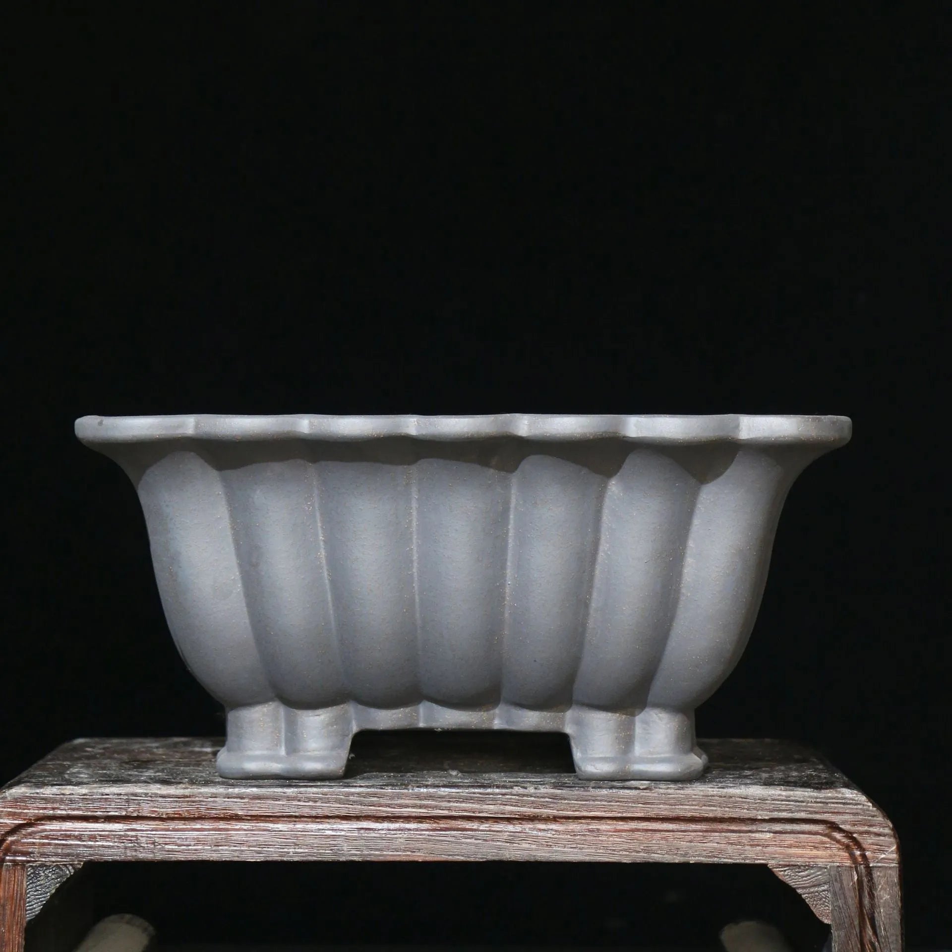 Purple sand ceramic square bonsai pot with 37cm inner diameter on desktop