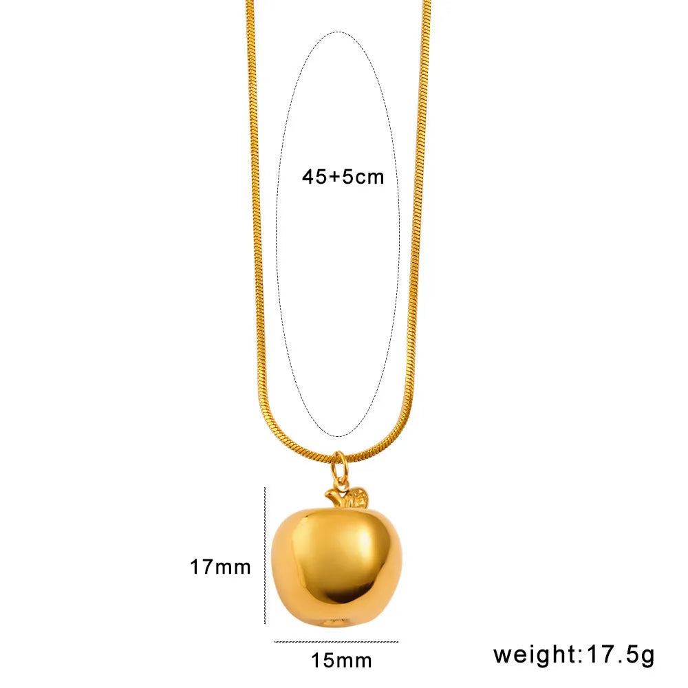 Stainless steel necklace with a detailed fruit-shaped pendant on a regular chain.