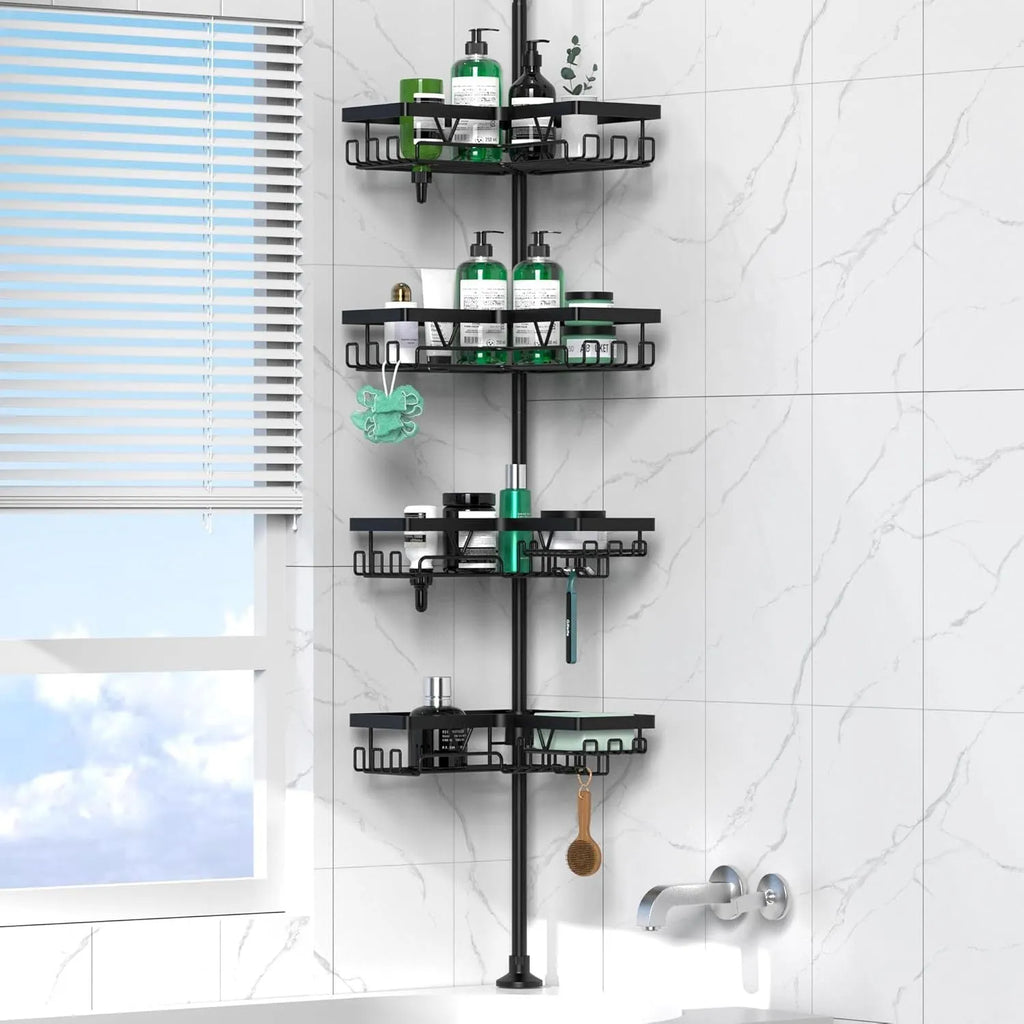 Hole-free stainless steel bathroom storage rack with four retractable layers