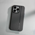 Carbon fiber drop-resistant protective cover for iPhone 12 13 14 Pro Max in black plaid pattern with frosted finish