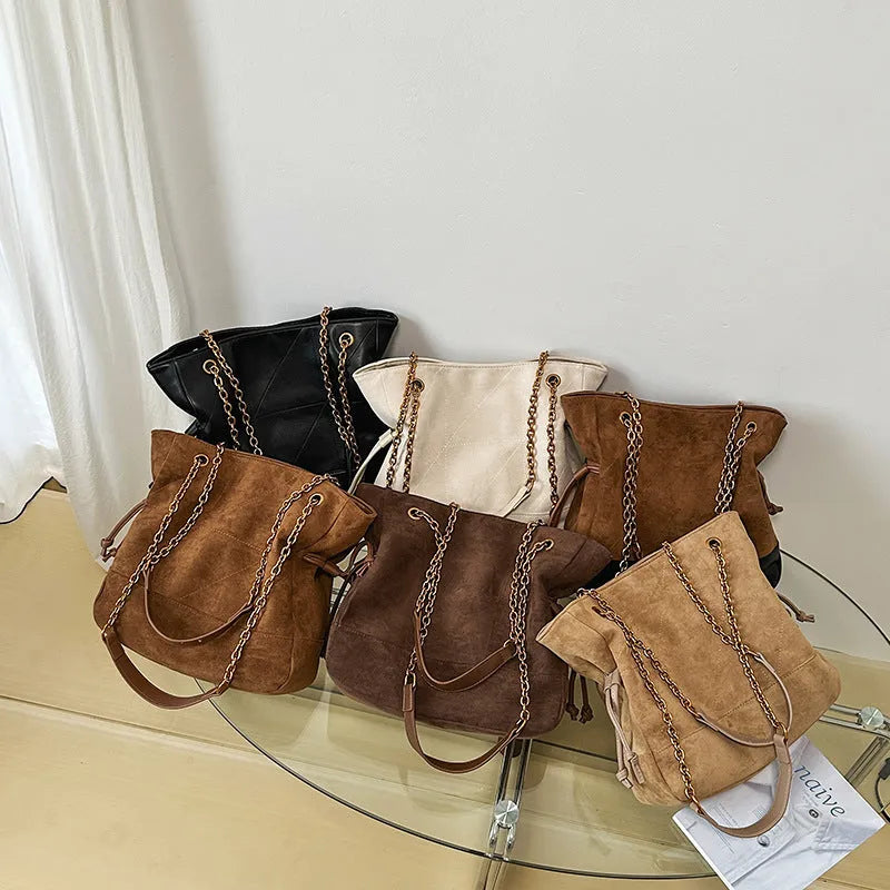 Retro suede diamond chain underarm bag women 29x8.5x28.5cm brown beige khaki black coffee