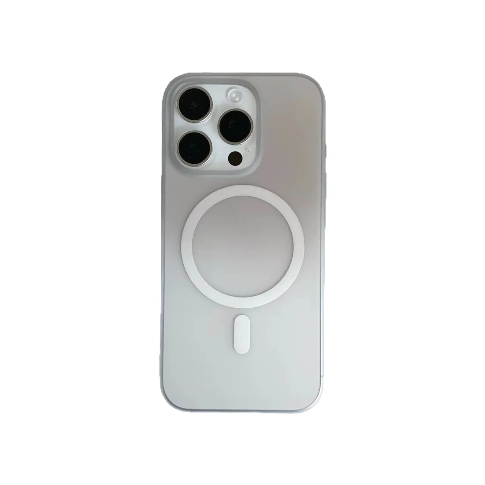 Gradient frosted magnetic suction iPhone case in blue colour variant showing MagSafe ring compatibility