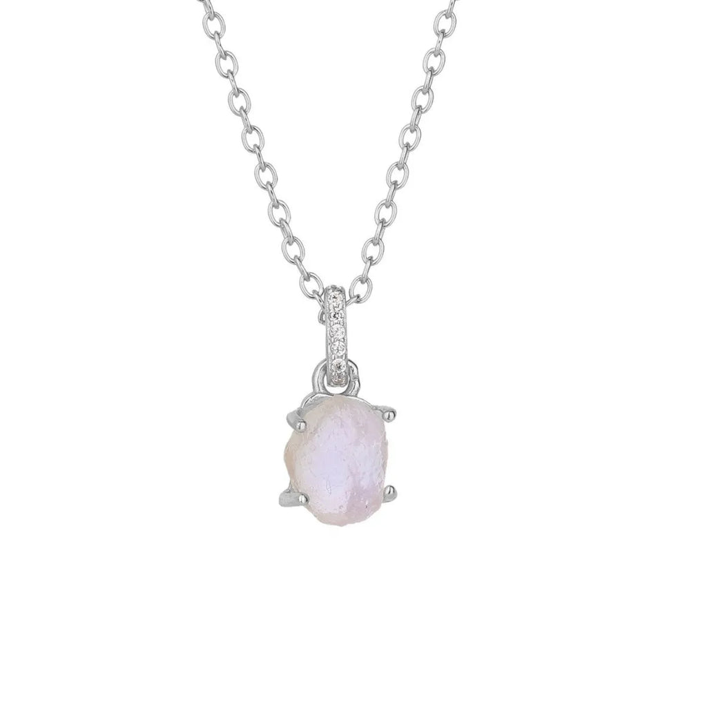 S925 sterling silver moonstone necklace with geometric crystal pendant on curb chain