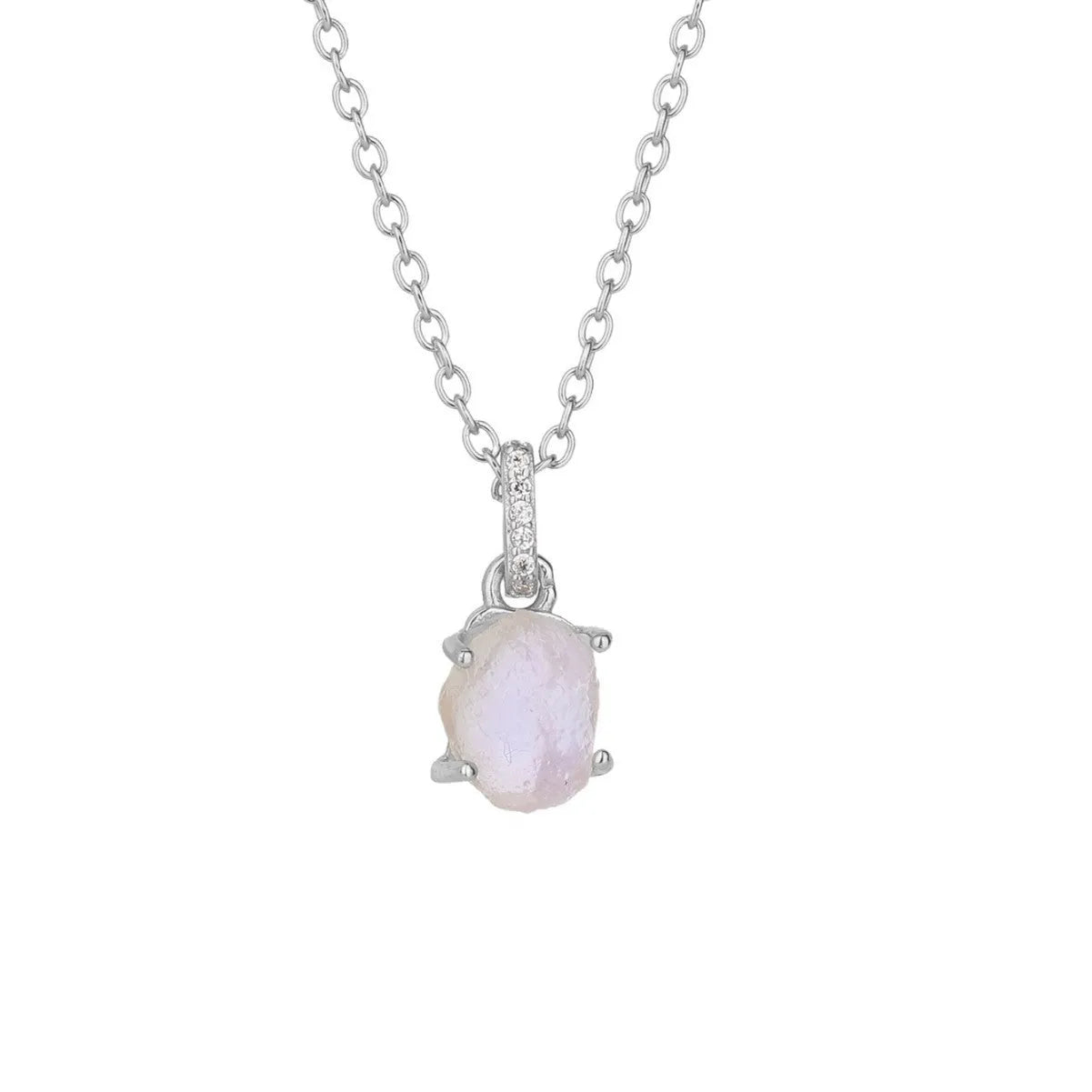 S925 sterling silver moonstone necklace with geometric crystal pendant on curb chain