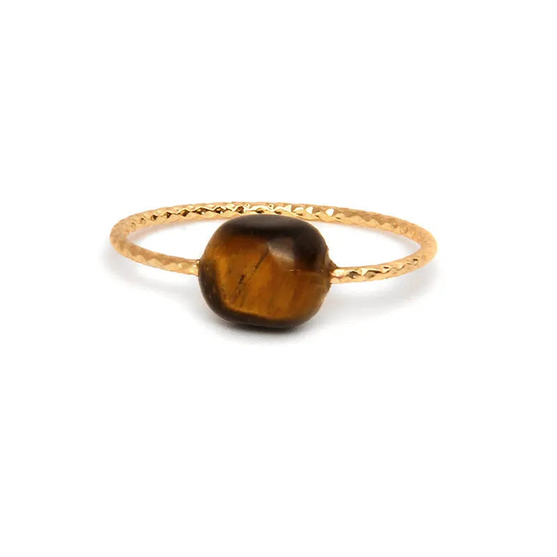 A geometric-shaped agate ring for women in an original design, showcasing natural stone colouration.
