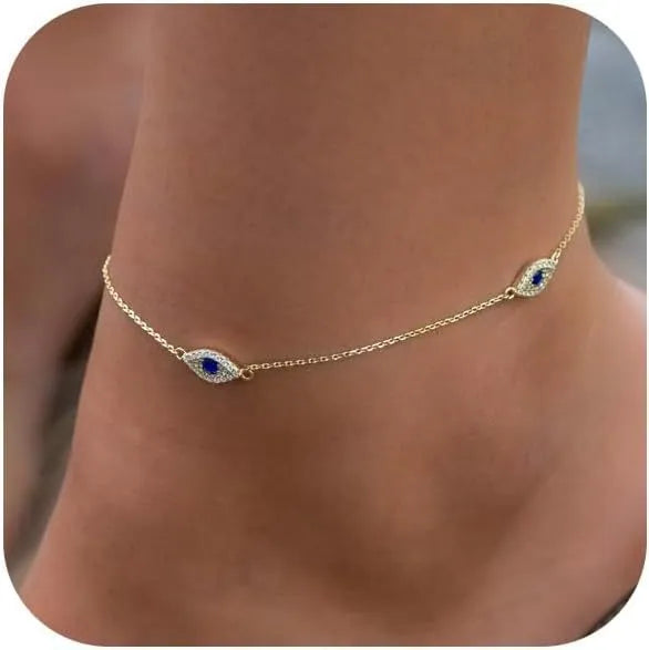 Gold alloy adjustable jeweled pendant anklet on ankle, casual unisex summer style
